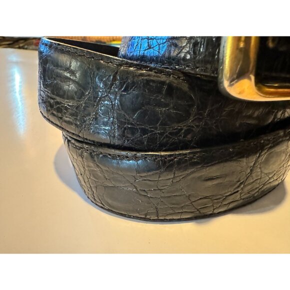 Italy Neiman Marcus Genuine Caiman Crocodile Beautiful Black Belt Ladies 36" - Picture 5 of 5